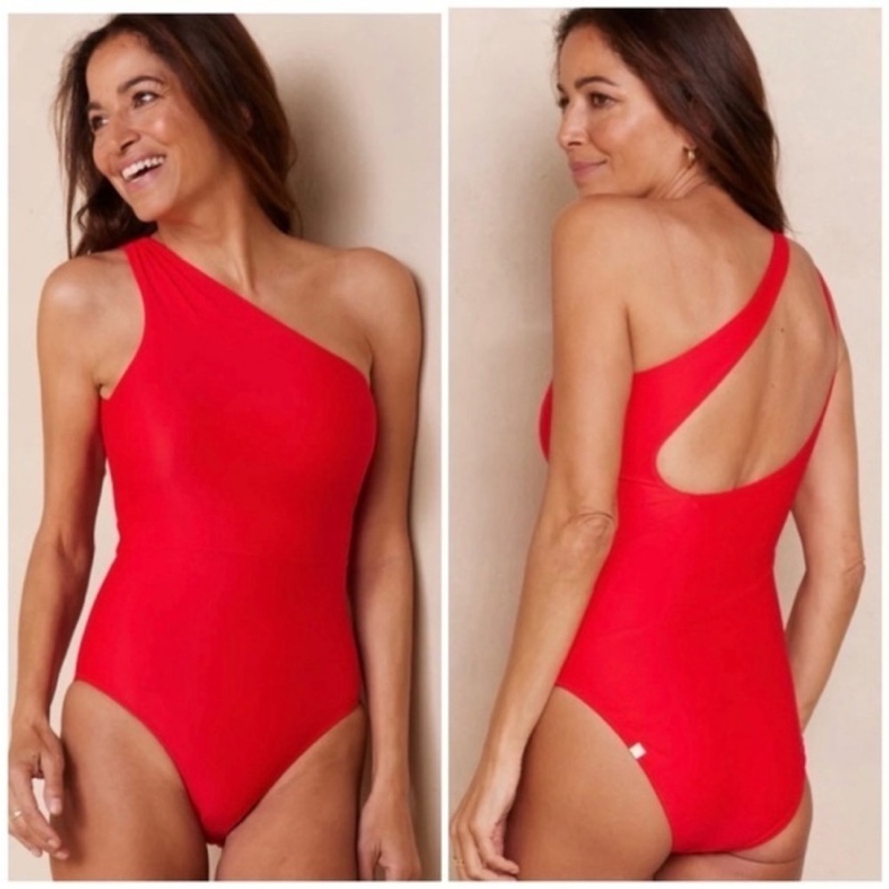 Summersalt Ruched Sidestroke One Shoulder Red One Piece Swimsuit 20